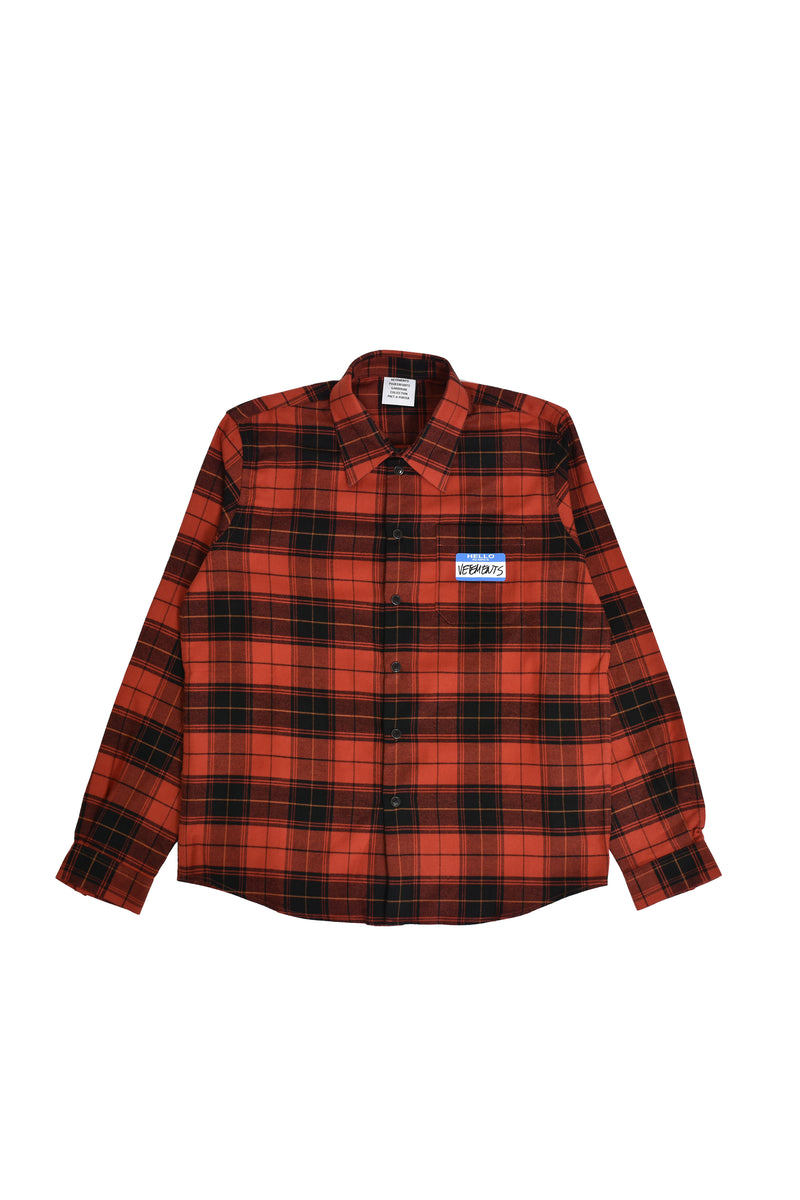VETEMENTS KIDS MY NAME IS VETEMENTS FLANNEL SHIRT / RED