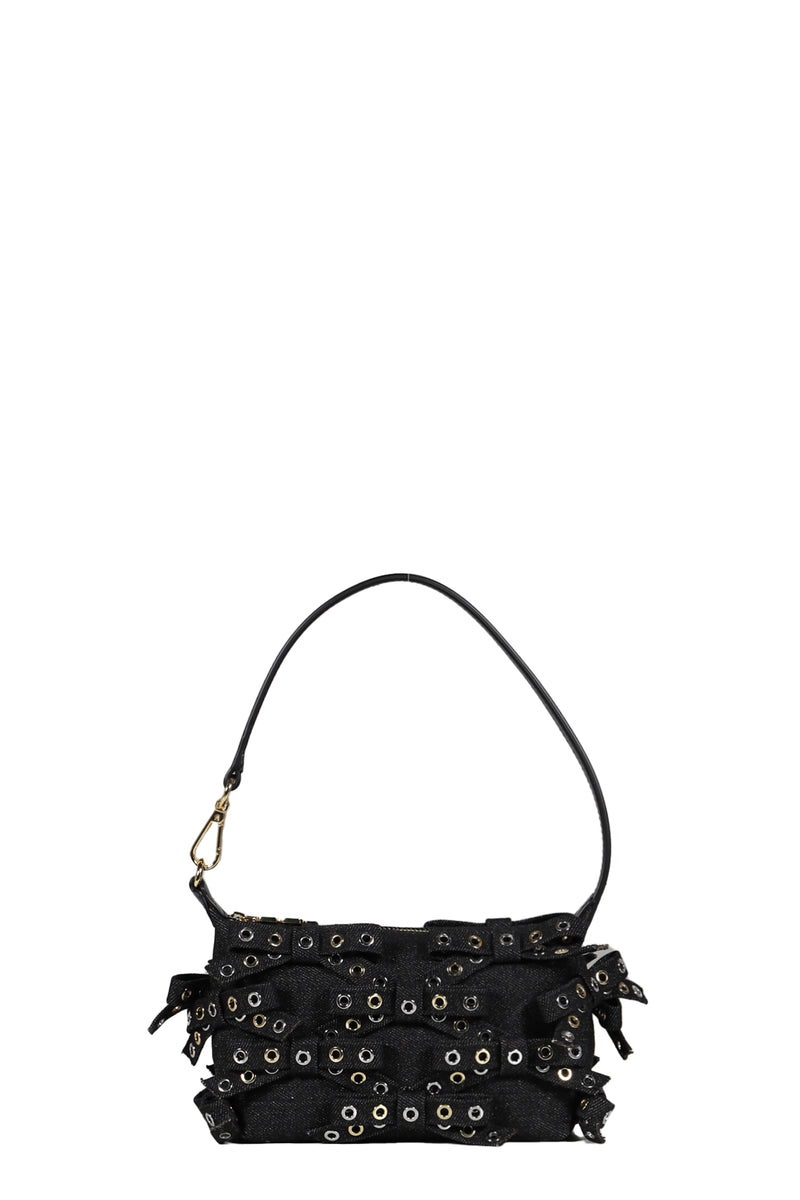 GANNI BUTTERFLY SMALL POUCH BOW EYELET MIX DENIM / BLK