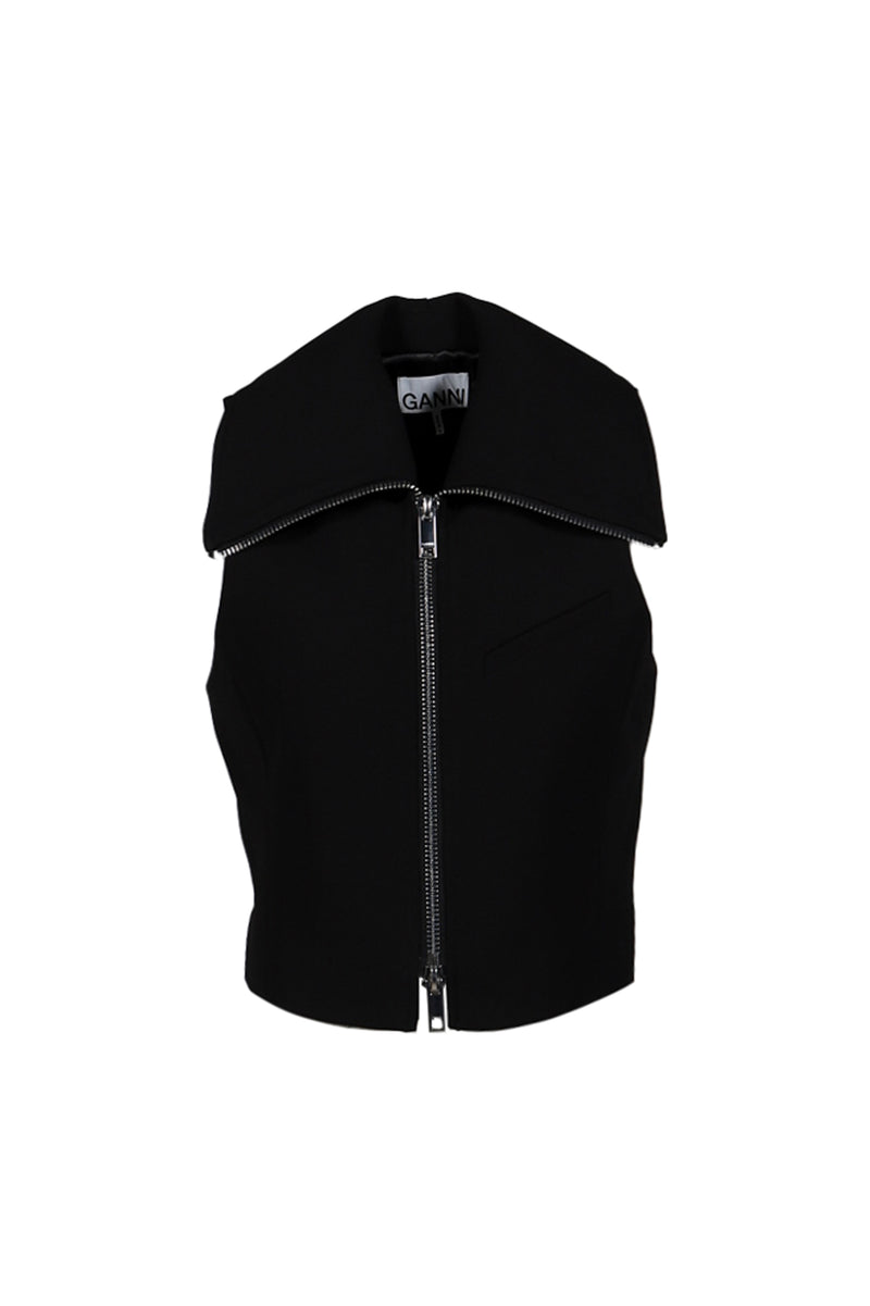 GANNI BONDED CREPE ZIP VEST / BLK